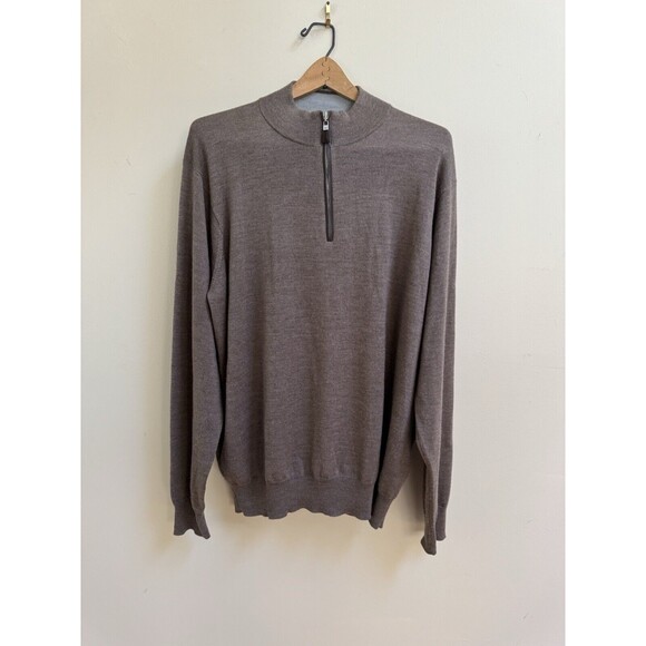 Peter Millar Other - Peter Millar Crown Soft Nappa Trim Mens XL Merino Wool Silk 1/4 Zip Brown Rye